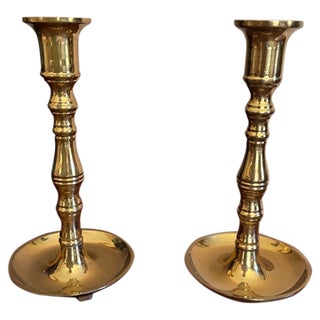 Vintage Polished Brass Candlesticks - A Pair For Sale