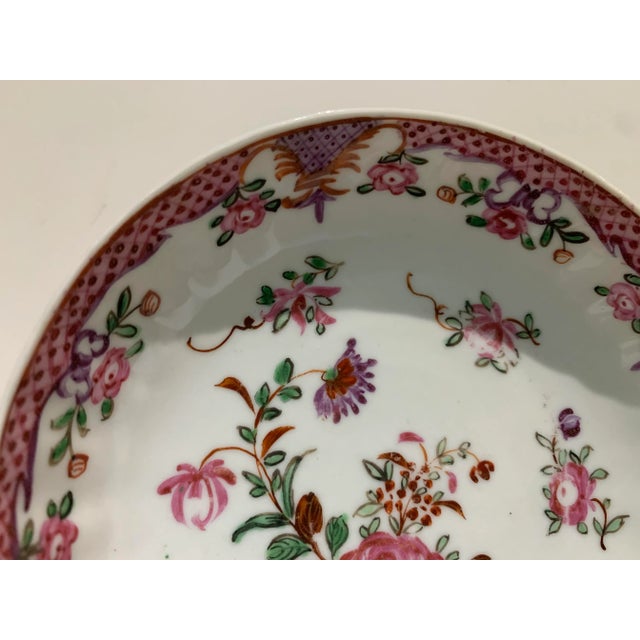 Chinese Export Porcelain Famille Rose Saucer Qianlong (1736--1795) Printing: Hand-painted Famille Rose- German flower...