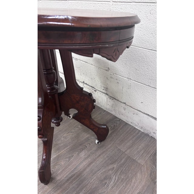 19th Century Antique Victorian Eastlake Burl Walnut Oval Center Table Parlor Table For Sale - Image 5 of 10
