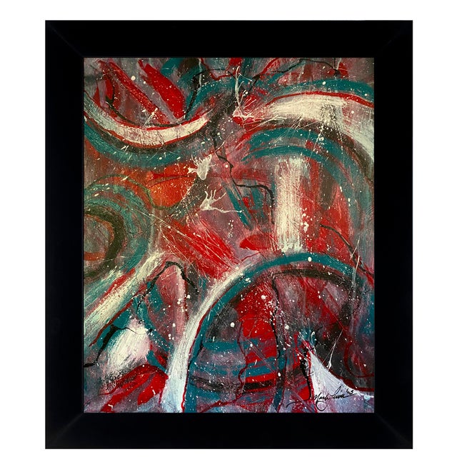 2025 "015-25" Abstract Expressionist Crimson & Teal Painting by Mark Lewis For Sale