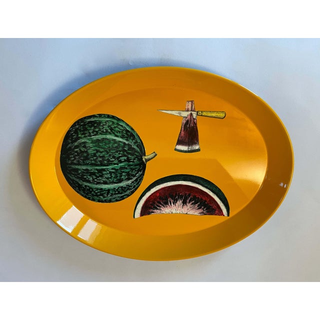 Mid-Century Modern Fornasetti Watermelon Oval Metal Tray For Sale - Image 3 of 10