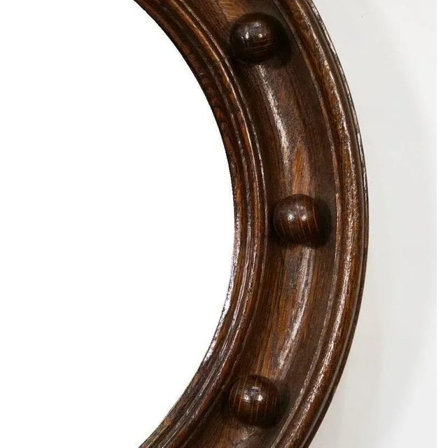 Regency Style Round Mirror With Oak Wood Frame From England (Diameter 16 1/2) For Sale - Image 9 of 12