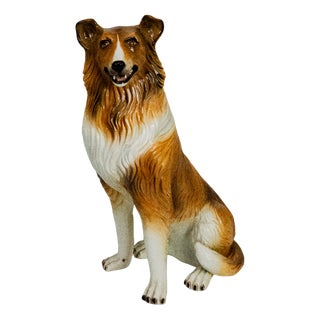 Large Italian Ceramic Sitting Collie Dog Sculpture, 1970s For Sale