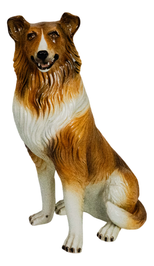 Large Italian Ceramic Sitting Collie Dog Sculpture, 1970s