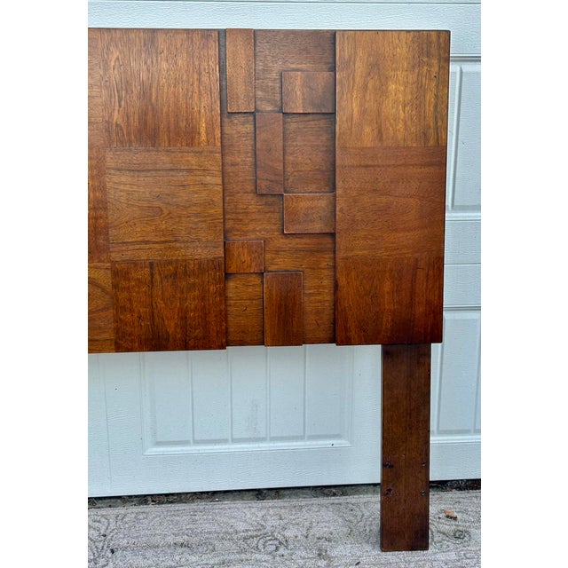 Brutalist Vtg. MCM Queen/Full Size Lane Staccato Brutalist Collection Walnut Headboard For Sale - Image 3 of 15