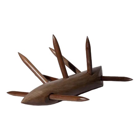 Elvio Becheroni, Defending Yourself from Destruction (Amazonia Series), 1992, Walnut Sculpture For Sale