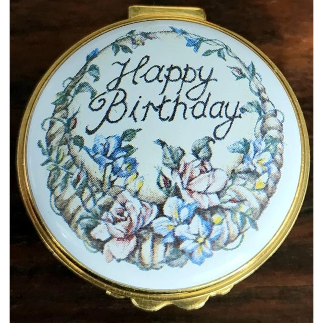 Paint Kingsley English Fine Enamel "Happy Birthday" Round Box For Sale - Image 7 of 10