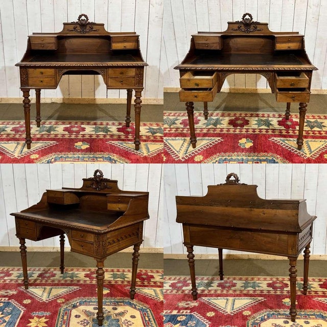 Late 19th century Louis XVI style desk in walnut with leather top - W=1m D=61cm H=1m08