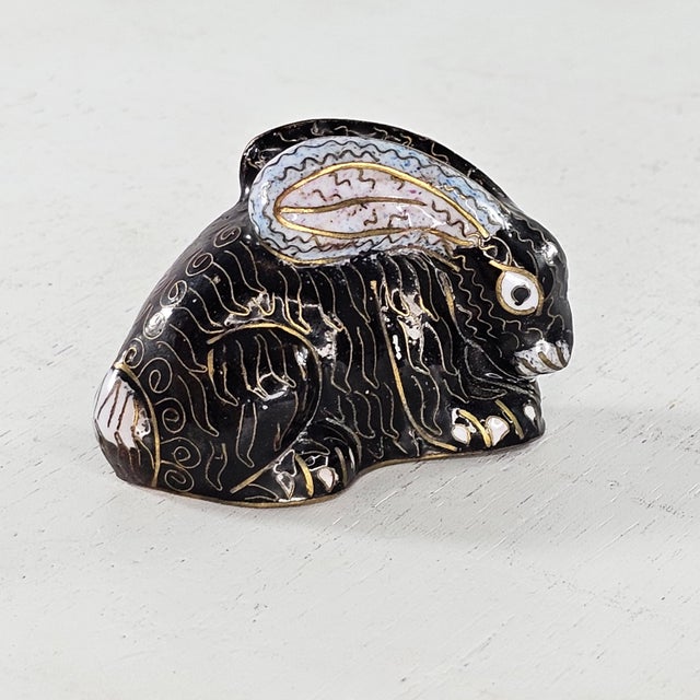 Vintage Cloisonne Bunny Rabbit Figurine Collectible Black Gold | Chairish