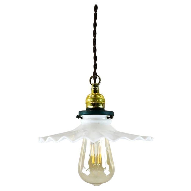 1960s Milk Glass Vintage Industrial Pendant Light 8 For Sale - Image 4 of 17