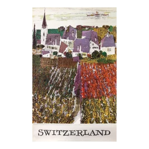 1960s Original Swiss Travel Poster, Autumn on Lake Leman
