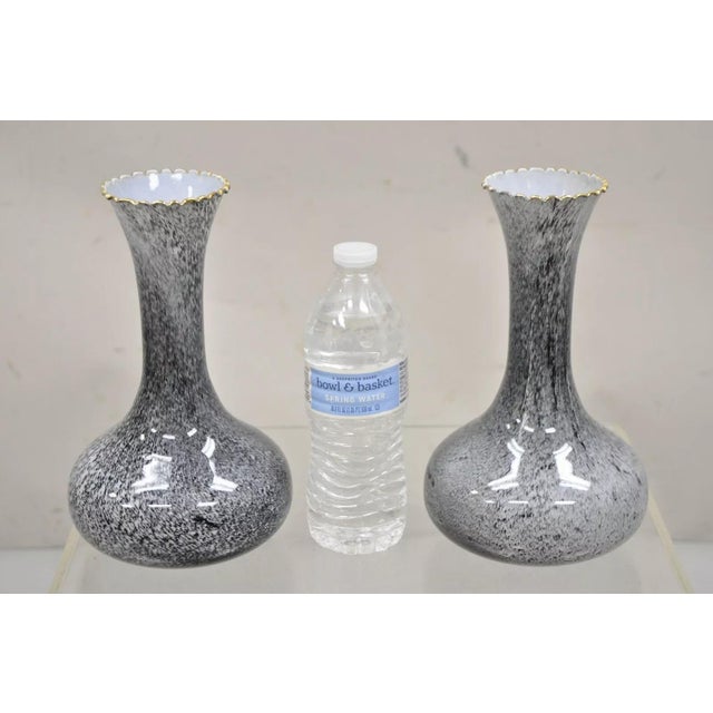 Vintage Mid Century Italian Modern Speckled Grey Glass Fluted 10" Vase - a Pair. Circa Mid 20th Century. Measurements: 10"...