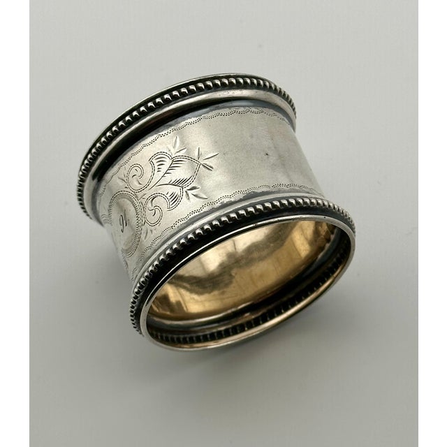 Metal Mid 19th Century Large Antique American Victorian Style 800 Grade Coin Silver Napkin Ring Dated 1891 for "Paul" For Sale - Image 7 of 13