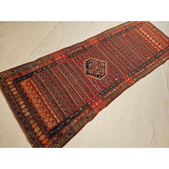 Persian Vintage Persian Kurdish Bidjar Wide Runner Rug, Hand-Knotted Wool, Paisley Pattern, Terracotta & Blue, 4x11 For Sale - Image 3 of 12