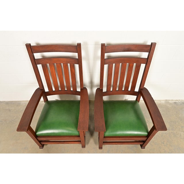 Early 20th Century Stickley Brothers Style Antique Mission Oak Arts & Crafts Rocking Chairs, Pair For Sale - Image 5 of 9