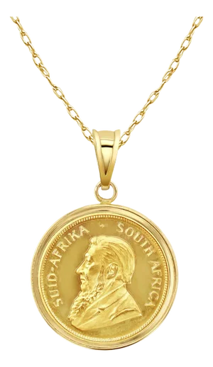 1/2OZ Fine Gold South African Krugerrand Coin Necklace with Polished Halo 16"