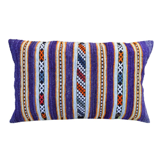 Late 20th Century Purple & Orange Striped Moroccan Pillow For Sale