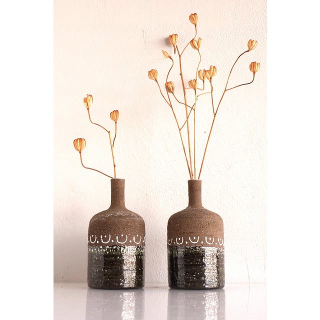 Scandinavian Mid-Century Modern Brutalist Pottery Vases by Hellström for Nittsjö, Sweden, Set of 2 For Sale - Image 4 of 11