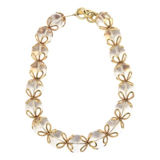 Vintage Anne Klein Lucite and Gold Filled Loop Ball Necklace, 1980's For Sale