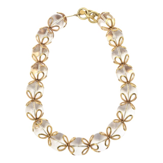 Vintage Anne Klein Lucite and Gold Filled Loop Ball Necklace, 1980's For Sale