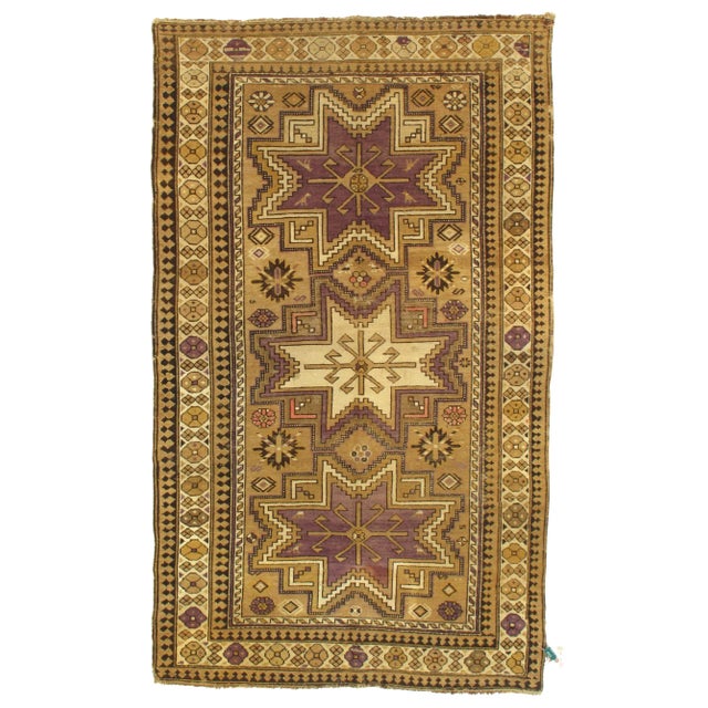 Late 19th Century Antique Azerbaijan Kazak Lambswool Rug - 3′8″ × 6′3″ For Sale