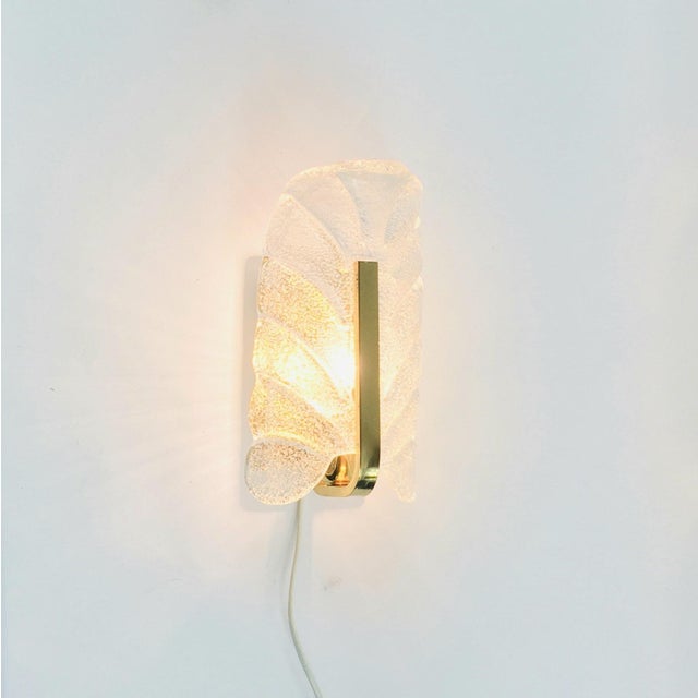 Orrefors Scandinavian Wall Light in Glass and Brass Leaf by Carl Fagerlund for Orrefors, 1960s For Sale - Image 4 of 11