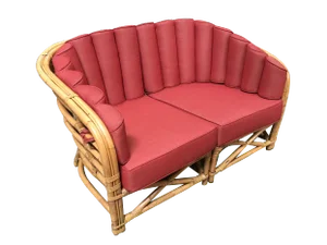 Restored Vintage Art Deco Rattan Shell Back Rattan Sectional Loveseat Sofa