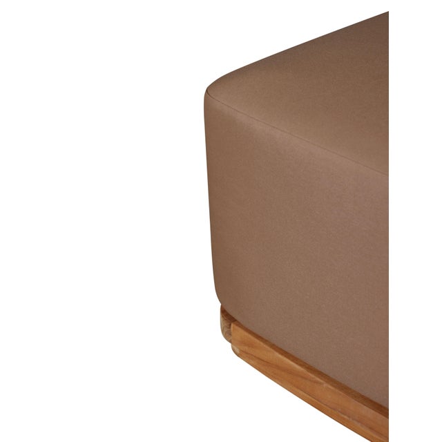 2020s Eclipse Outdoor Solid Teak Wood Ottoman - Light Brown Fabric For Sale - Image 5 of 8