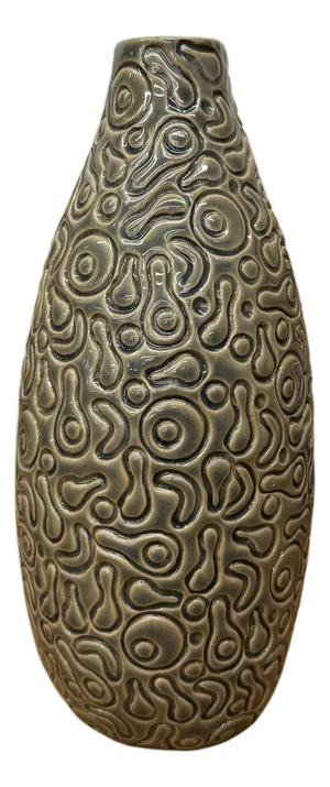 Warm Olive-Taupe Ceramic Vase with Organic Abstract Pattern