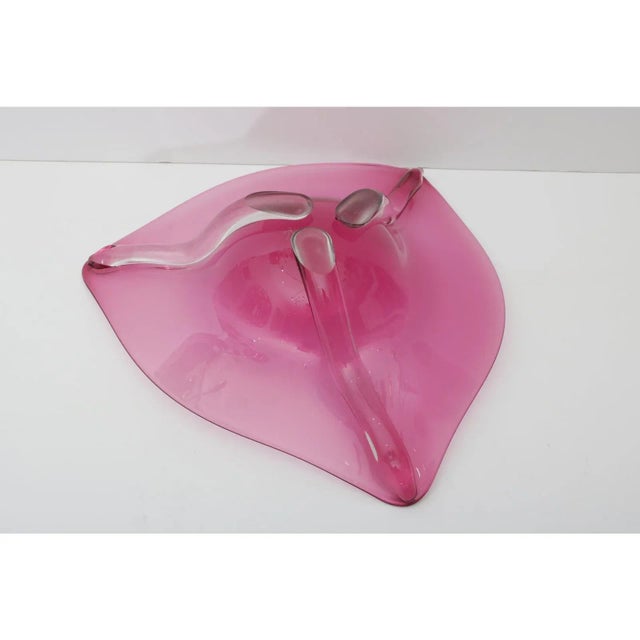 Mid-Century Modern Abstract 16" Dish Purple Pink Glass Signed For Sale - Image 3 of 9