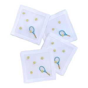Hand Embroidered Tennis Cocktail Napkins- Set of 4