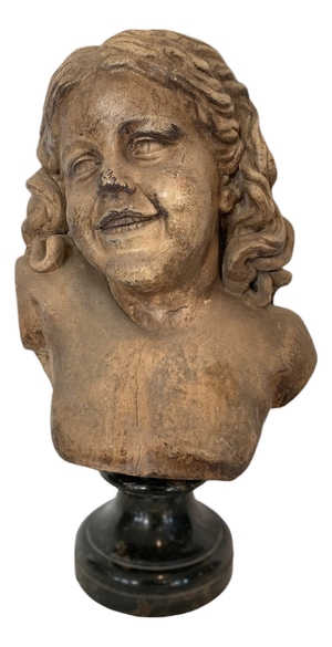 Terracotta Bust of Young Girl by Théophile Rousseau, 20th Century