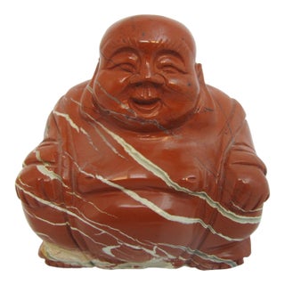 Kalifano Red Jasper Carved Jolly Seated Buddha Figurine Statue For Sale