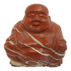 Kalifano Red Jasper Carved Jolly Seated Buddha Figurine Statue