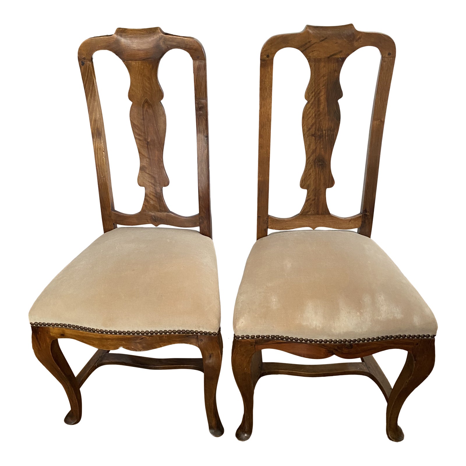 Vintage Queen Anne Style Walnut Wood Side Chairs a Pair Chairish