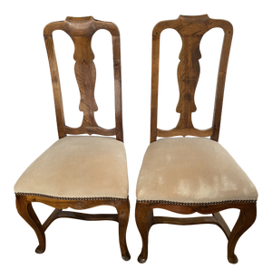 Vintage Queen Anne Style Walnut Wood Side Chairs - a Pair