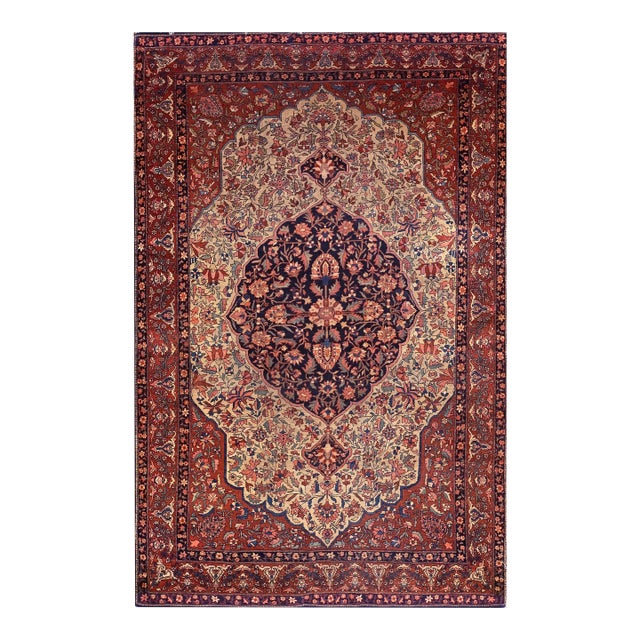 1930s Medallion Traditional Antique Persian Sarouk Farahan Rug 4'5" X 6'10" Handknotted Wool Carpet For Sale