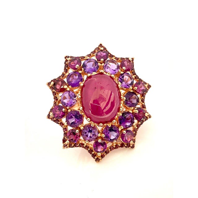 Ruby Red Bochic "Orient" Vintage Ruby, Rhodolite & Amethyst Ring Set In 18K Gold & Silver For Sale - Image 8 of 18