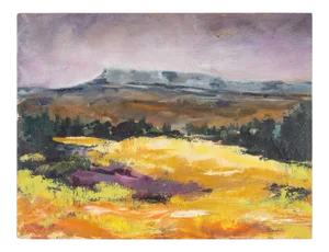 Field and Mountain, 20th Century, Painting on Wood