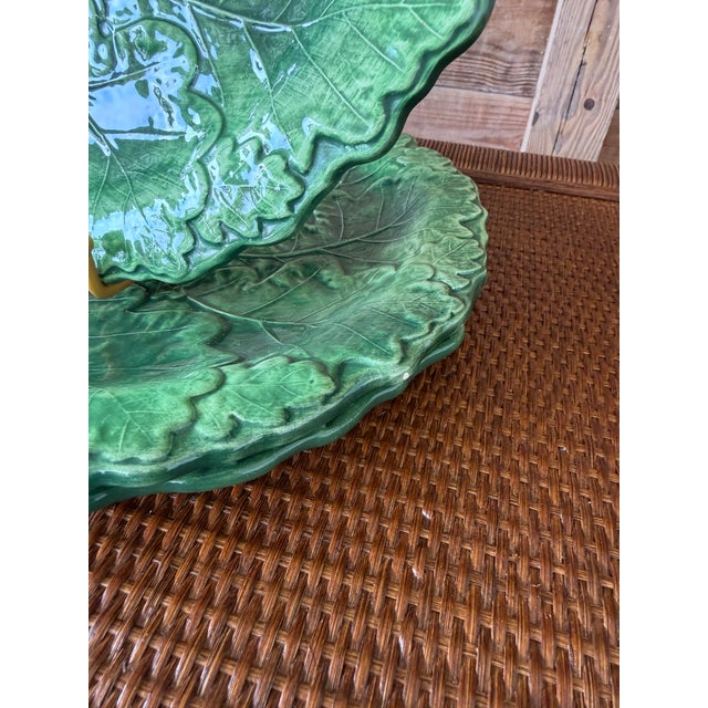 Traditional Italian Vietri Foglia Fresca Leaf Majolica Charger Plates — Set of 3 For Sale - Image 3 of 12