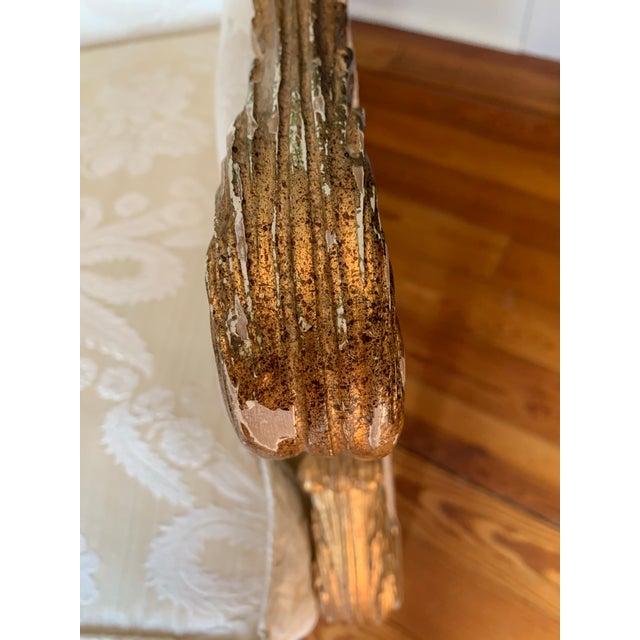 Late 20th Century Louis XV Style Bergère Chair Silk Damask Parcel Gilt For Sale - Image 12 of 12