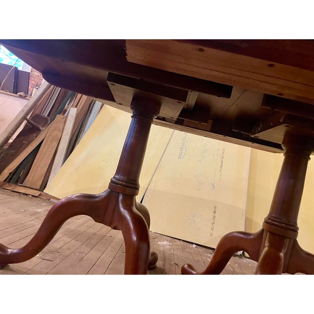 Late 20th Century Henkel Harris Oval Wild Black Cherry Queen Anne 2 Pedestal Dining Table 1 Leaf For Sale - Image 9 of 12