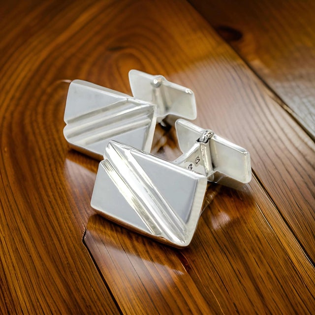 1990s Pair of Georg Jensen Estate Sterling Silver Cufflinks 17.20 Grams For Sale - Image 4 of 9