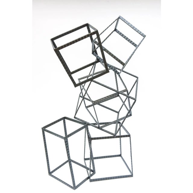 Contemporary Monumental Steel Cube Stacked and Angled Tall Sculpture For Sale - Image 3 of 11