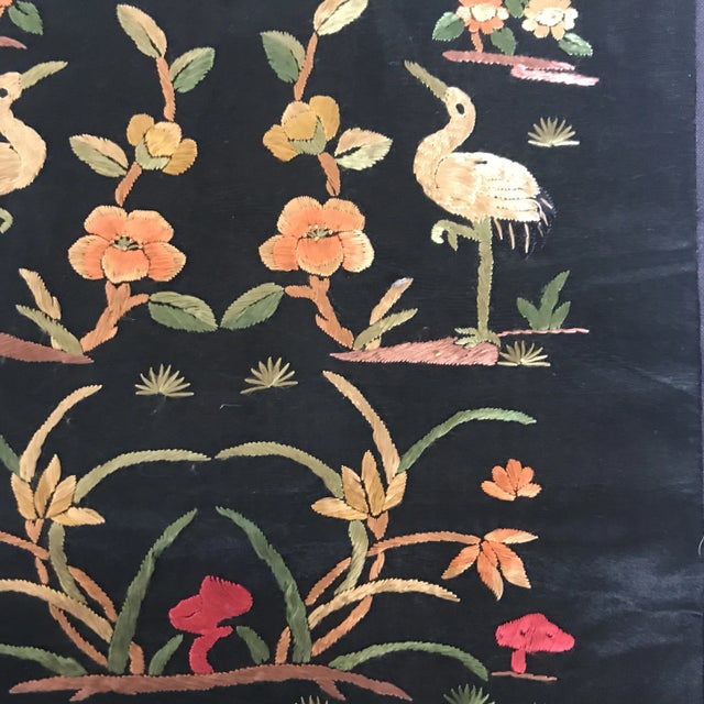 Textile Vintage Asian Embroidered Silk Crane Textile For Sale - Image 7 of 10