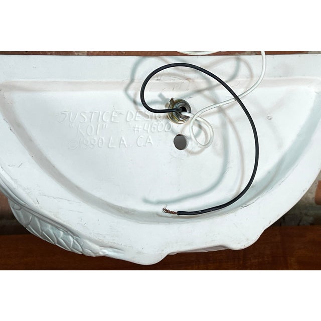 Sculpture Materials Vintage California Design White Plaster Koi Fish Wall Sconce Light Fixture For Sale - Image 7 of 7
