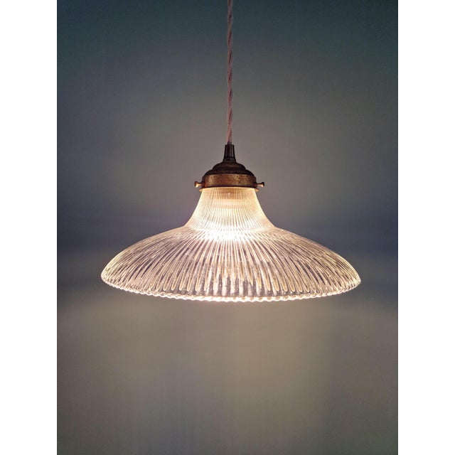 1930s Art Deco Pendant Light in Clear Grooved Glass, 1930 For Sale - Image 5 of 10