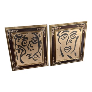 1970s Peter Keil Original Pair of Early Portrait Paintings For Sale