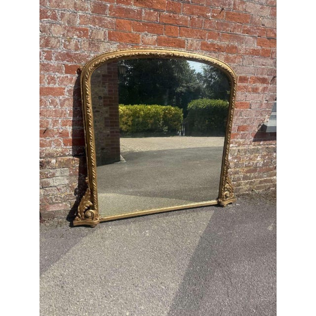 Glass Large Antique 19th Century English Gilt Arched Top Overmantle Mirror For Sale - Image 7 of 8