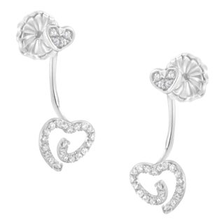.925 Sterling Silver 1/4 Cttw Diamond Swirl Heart Front/Back Earrings (I-J Color, I2-I3 Clarity) For Sale